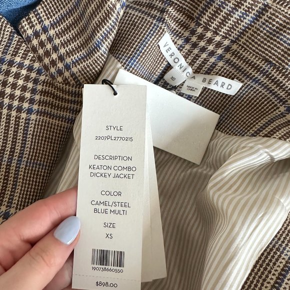 NWT Veronica Beard Keaton Combo Dickey Jacket Cropped Denim Checkered Vest Sz XS - Picture 6 of 14